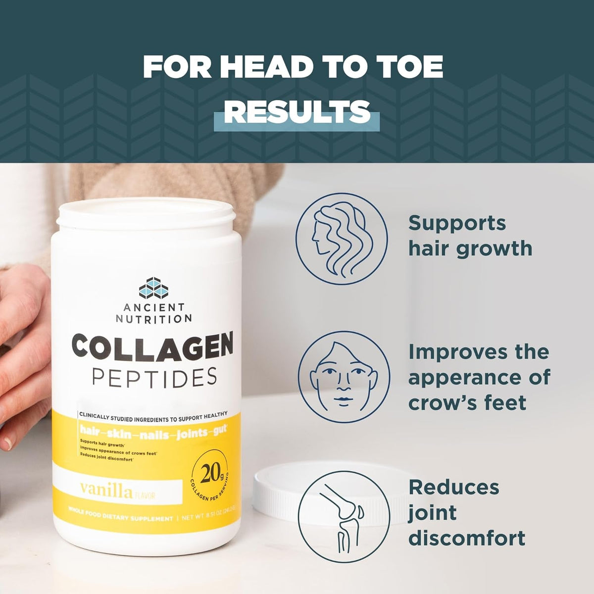 Ancient Nutrition Collagen Peptides, Collagen Peptides Powder, Vanilla Hydrolyzed Collagen, Supports Healthy Skin, Joints, Gut, Keto and Paleo Friendly, 12 Servings, 20G Collagen per Serving