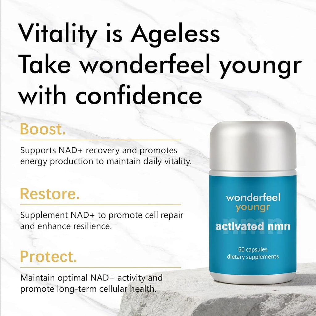 Wonderfeel Youngr NMN Supplement – with Quercettine, TMG & Resveratrol | Vegan Capsules for Daily Nutritional Use, 60 Count