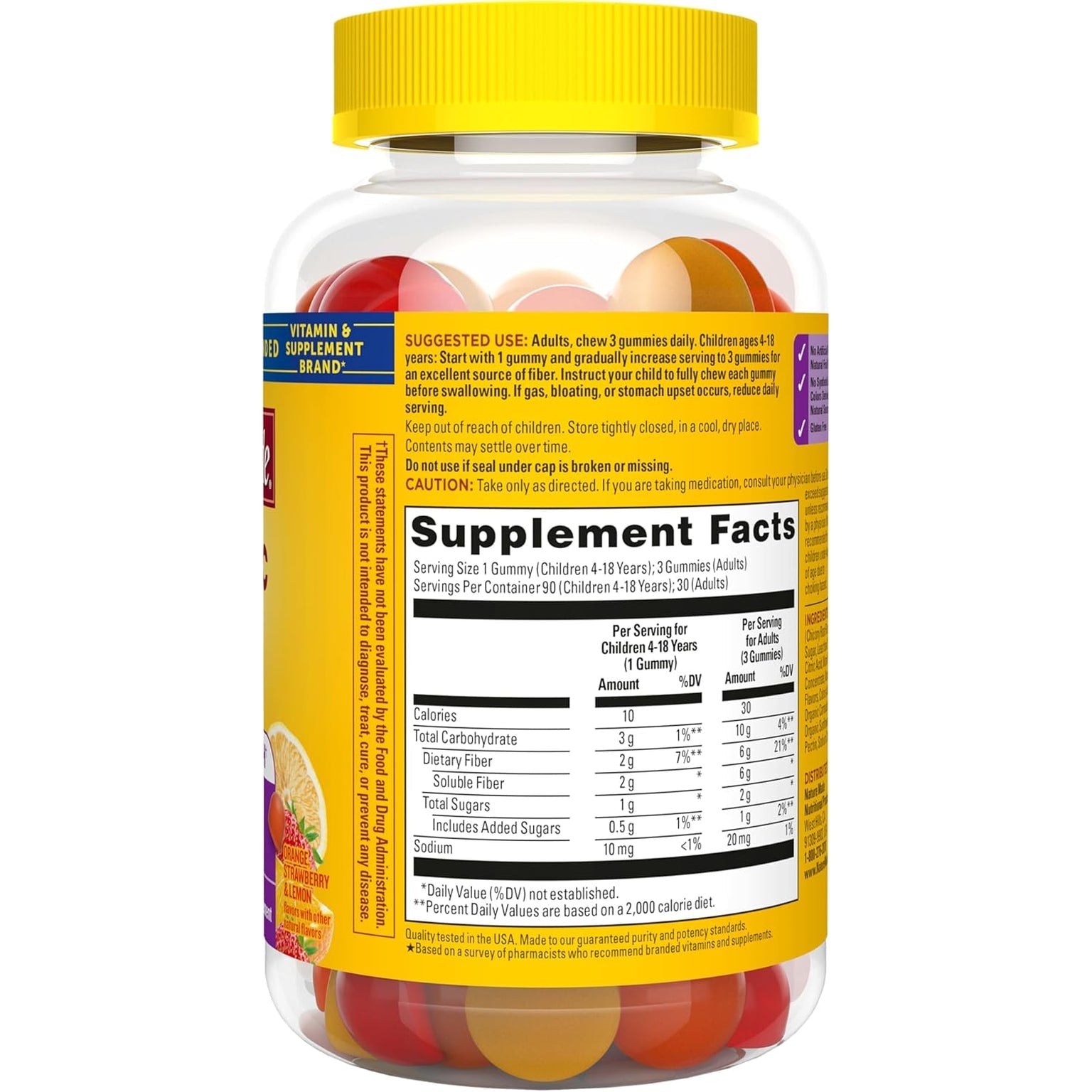 Nature Made Prebiotic Fiber Gummies for Adults and Kids, Fiber Supplement for Digestive System Support, 90 Gummies