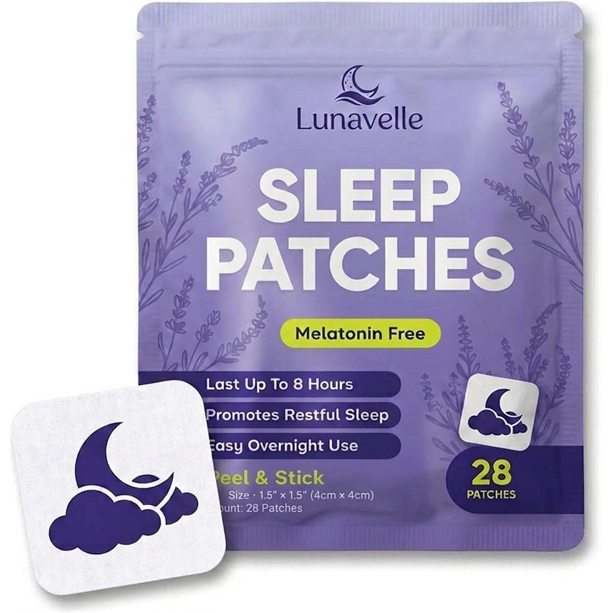 Lunavelle Melatonin-Free Sleep Patches for Adults - Natural Sleep Aid with Magnesium, L-Theanine, GABA & Valerian Root - 28 Patches