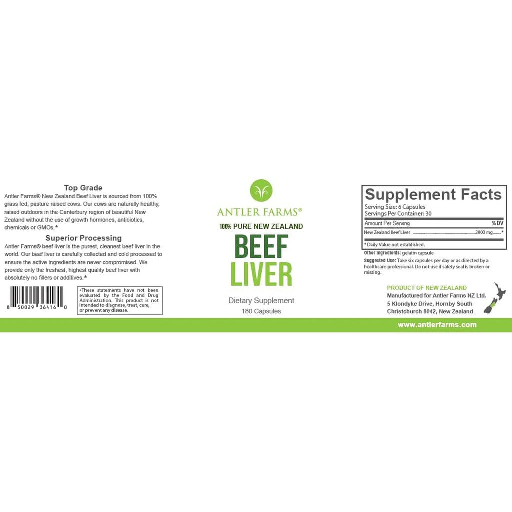Antler Farms – 100% Pure New Zealand Beef Liver, 180 Capsules – Grass Fed, Cold Processed, Rbgh Free, No Fillers or Additives