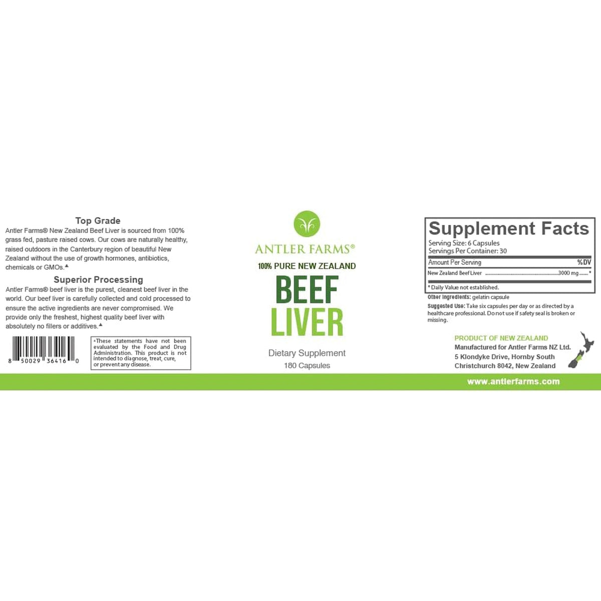Antler Farms – 100% Pure New Zealand Beef Liver, 180 Capsules – Grass Fed, Cold Processed, Rbgh Free, No Fillers or Additives
