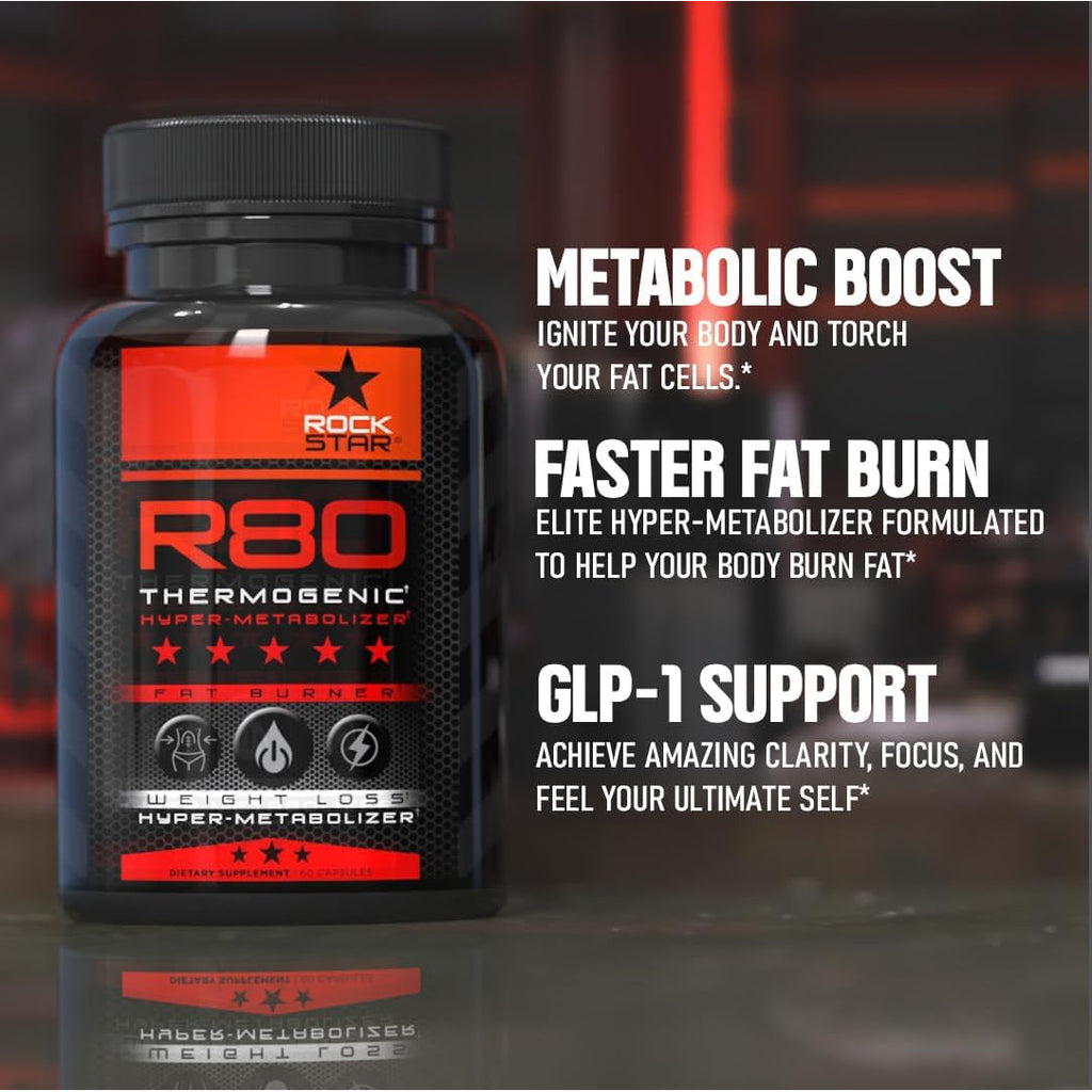 Rockstar R80 Extreme Thermogenic Hyper-Metabolizer Fat Burner for Men & Women – GLP-1 Support, Appetite Suppressant, Thermogenic Weight Loss Pills | Metabolism Booster