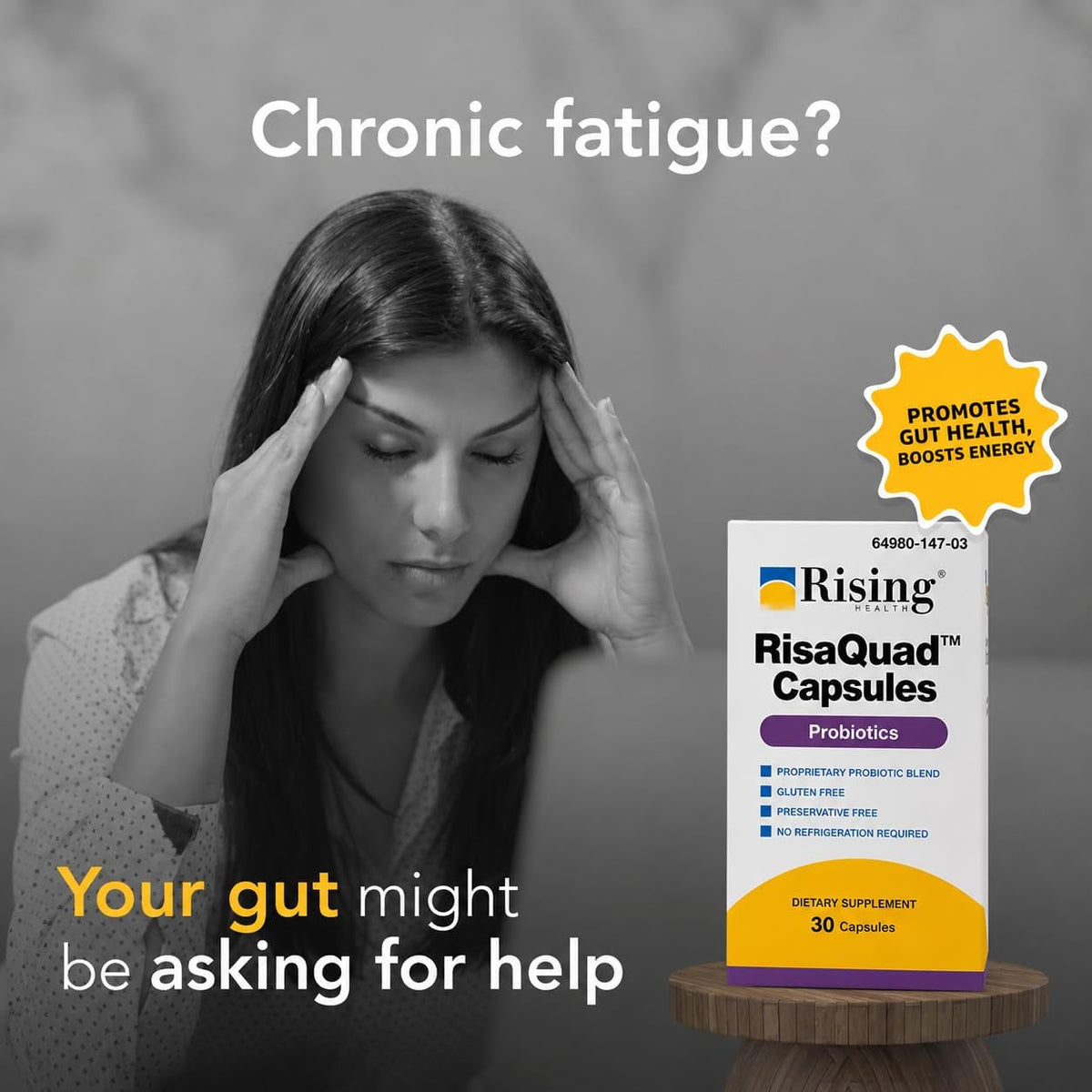 Rising Health Risaquad™ Probiotic Capsules – 40 Mg (8 Billion CFU+) Proprietary Probiotic Blend for Daily Digestive & Gut Flora Support – 30 Capsules