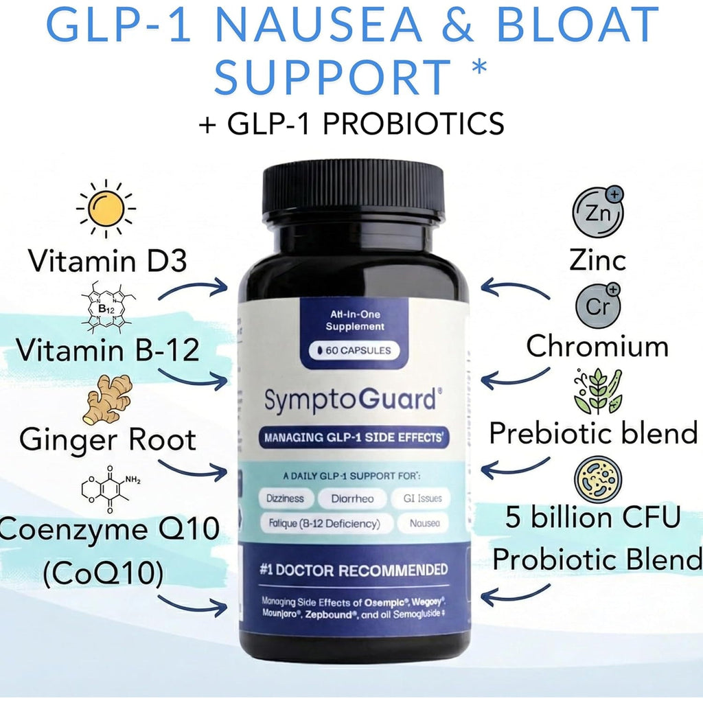 Natural GLP-1 Supplement Support Vitamin for Digestive Comfort and Energy Levels with Pre and Probiotics, Vitamin D3/B12, Chromium and Ginger Root – 60 Capsules (30 Day Supply)
