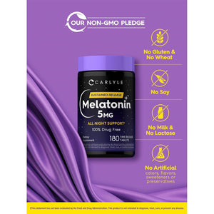 Carlyle Melatonin 5Mg | 180 Sustained Release Tablets | All Night Support Supplement | Vegan, Non-Gmo, Gluten Free Formula