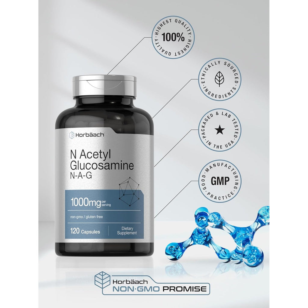 Horbaach N-Acetyl Glucosamine 1000 Mg | 120 Capsules | N-A-G Supplement Pills | Non-Gmo & Gluten Free