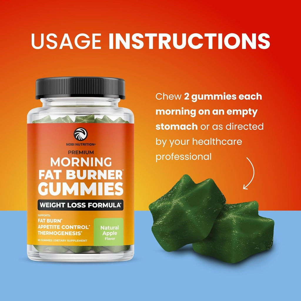 Morning Fat Burner Gummies | Weight Loss for Women & Men | Appetite Suppressant & Metabolism Booster | Thermogenic Belly Fat Burner with Green Tea, Garcinia, Green Coffee Bean & More | 60 Gummies