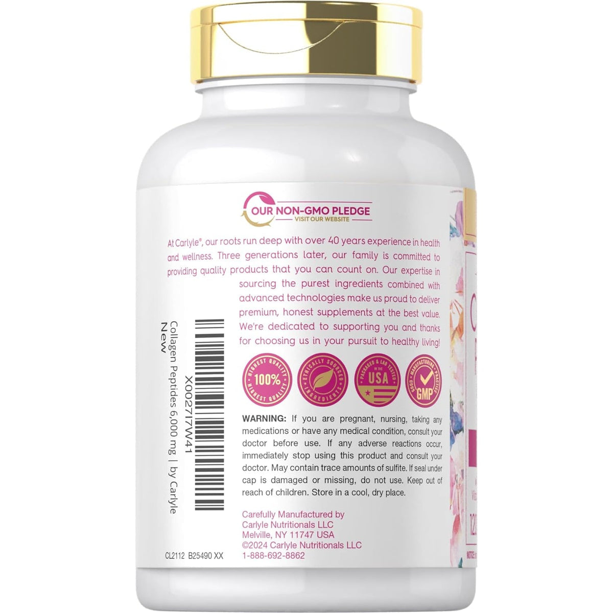 Carlyle Collagen Peptides with Vitamin C | 6000Mg | 120 Caplets | Grass Fed Type II & III | Beauty Formula | Non-Gmo, Gluten Free Supplement