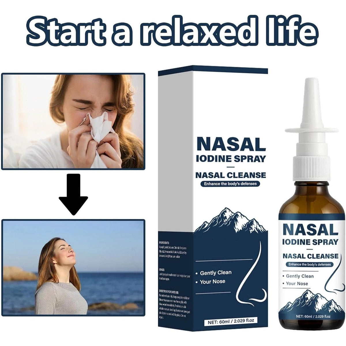 Nutramd Iodine Nasal Spray, Daily Nasal Cleanse & Care Mist with Iodine & Fulvic Acid, Fine Mist Non-Medicated Nasal Spray for Dry Air, Travel & Daily Use(1Pc)