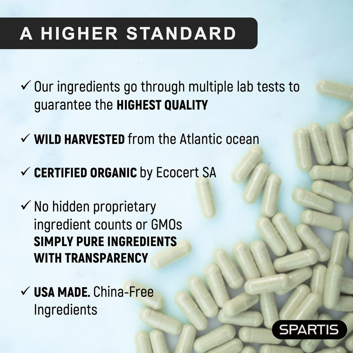 SPARTIS Certified Organic Sea Moss Capsules 2250Mg Wildcrafted Irish Sea Moss Burdock Root Bladderwrack Supplement Raw Seamoss Pills & Powder (Pack of 1 at 180-Caps)