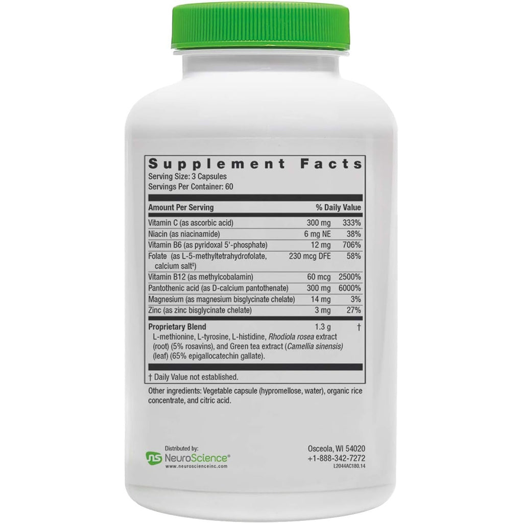 Neuroscience Adrecor - Adrenal Support Supplements with Rhodiola, L-Tyrosine, B Vitamins & Magnesium - Cortisol Detox for Women & Men for Stress Fatigue and Energy Support (180 Ct)