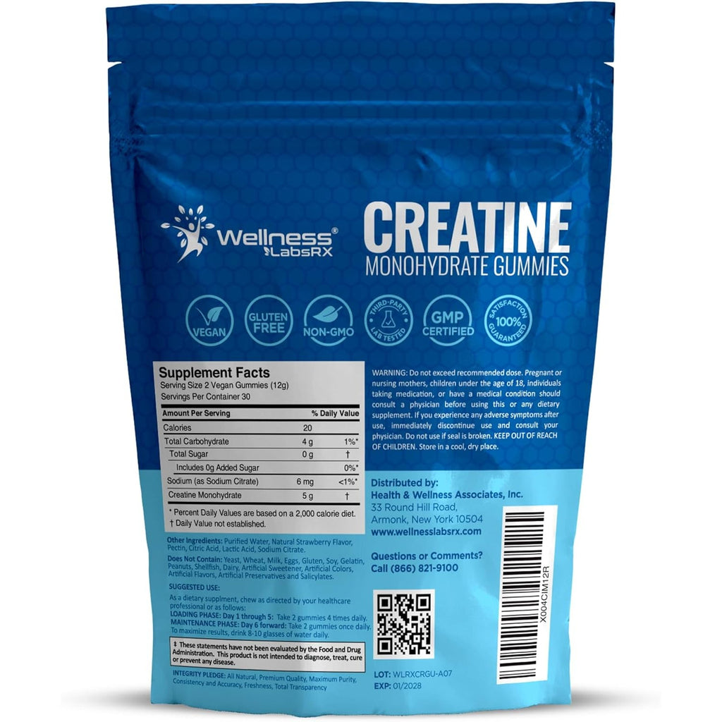 Creatine Gummies 5000Mg, 30 Servings Creatine Monohydrate Gummies - Third-Party Tested Creatine for Women, Strawberry Flavor Creatine for Men, Muscle Growth, Strength, and Recovery - Pack of 1