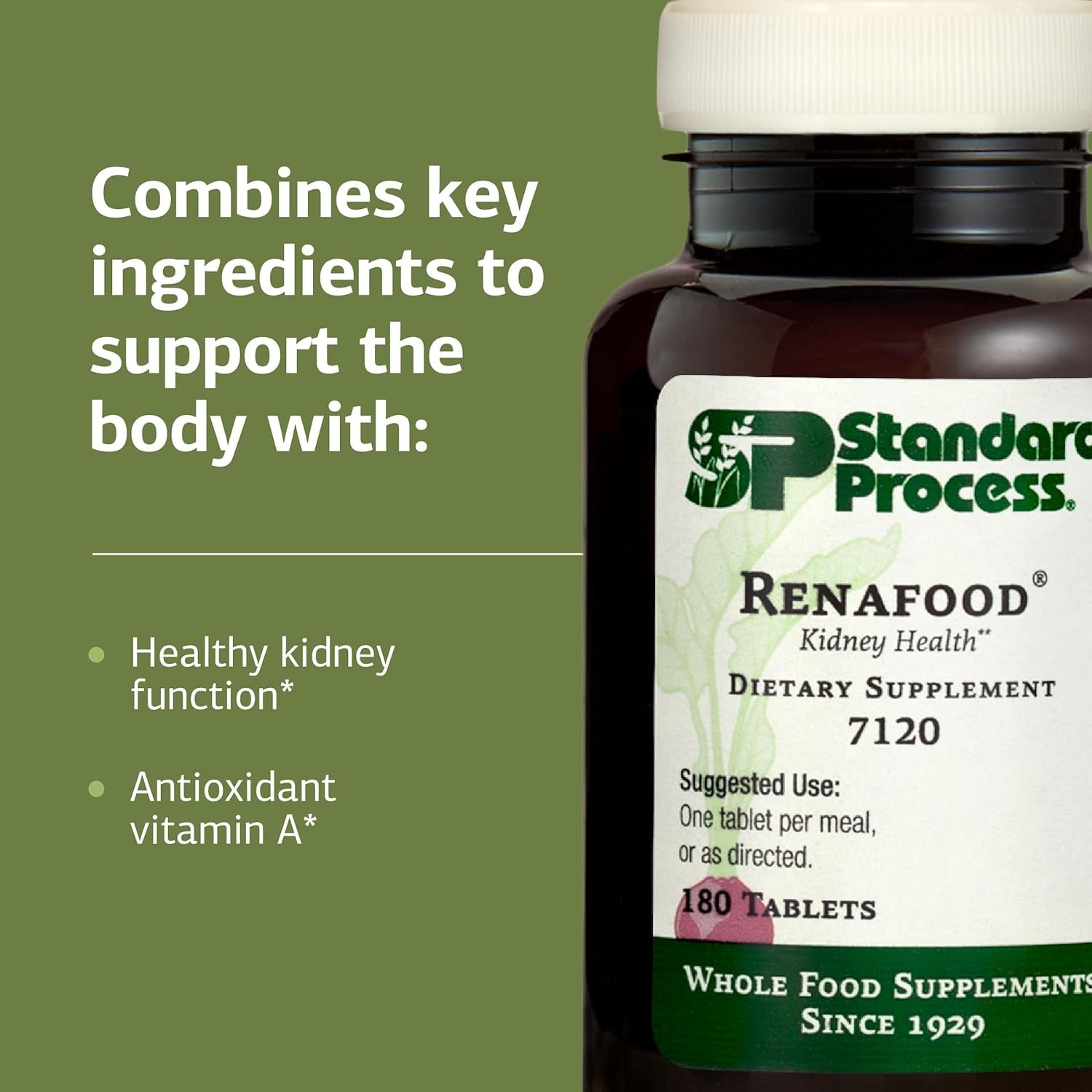 Standard Process Renafood - Supports Healthy Kidney Function & Antioxidant Activity - Contains Vitamins a - Non-Soy - 180 Tablets