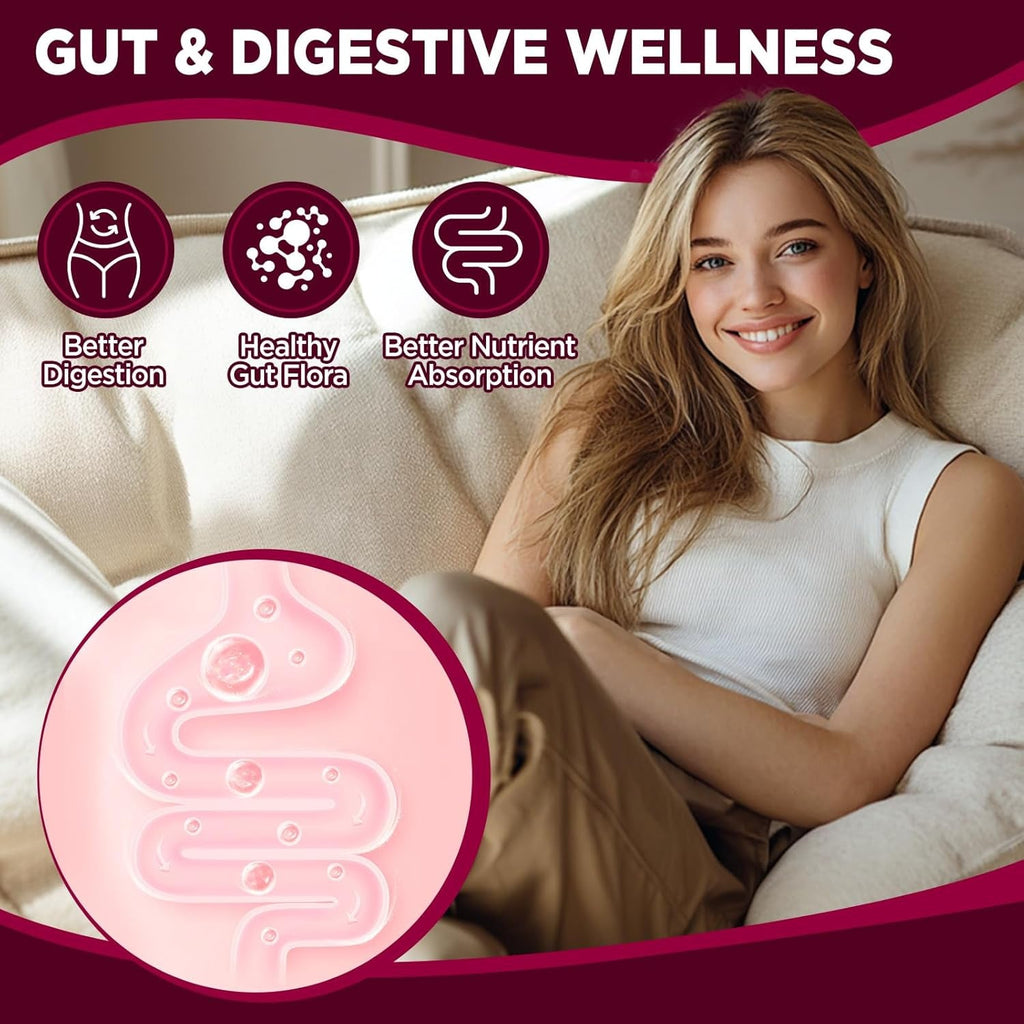 Slippery Elm for Women Gummies, Organic Slippery Elm Bark Extract with Probiotics, Sea Buckthorn, L-Glutamine for Gut & Digestive Health, Throat & Respiratory Support, Sugar Free, Vegan, 60 Gummies