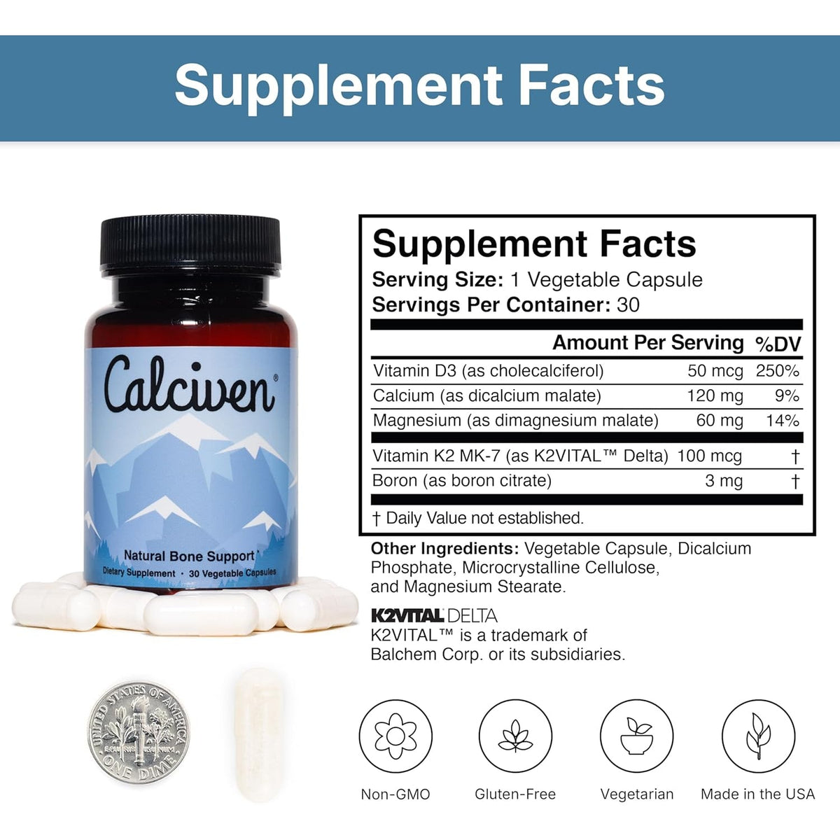 Calciven - Natural Bone Support Supplement - Non-Gmo, Gluten-Free