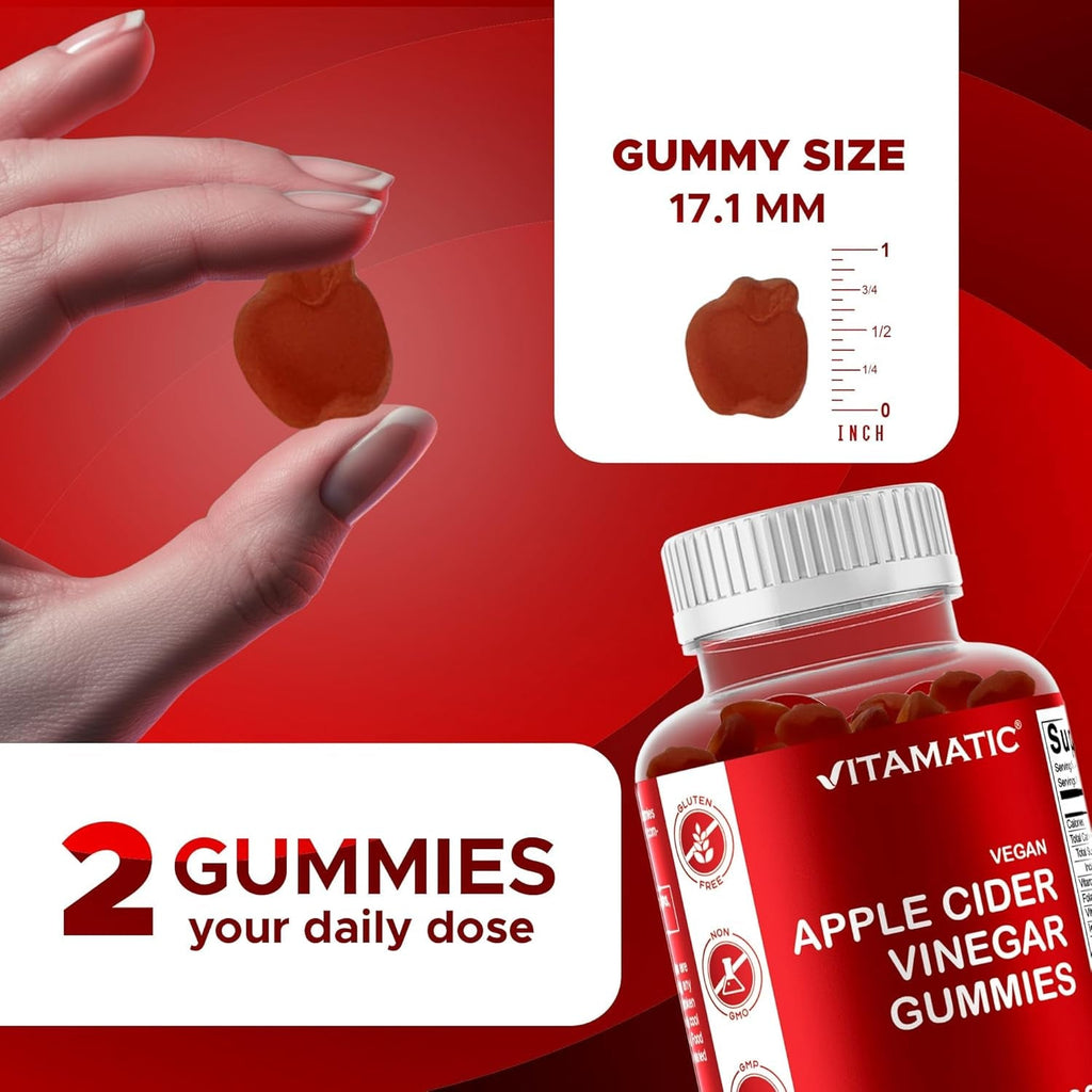 Vitamatic Apple Cider Vinegar Gummies - 1000Mg per Serving - 60 Vegan Gummies - ACV Gummies for Detox, Weight Loss Support, Energy Boost, Digestion & Gut Health