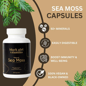 Black Girl Vitamins Organic Sea Moss Capsules – 92 Minerals Superfood Supplement | Vegan Sea Moss Pills for Thyroid, Digestive & Immune Support | Black-Owned, Non-Gmo
