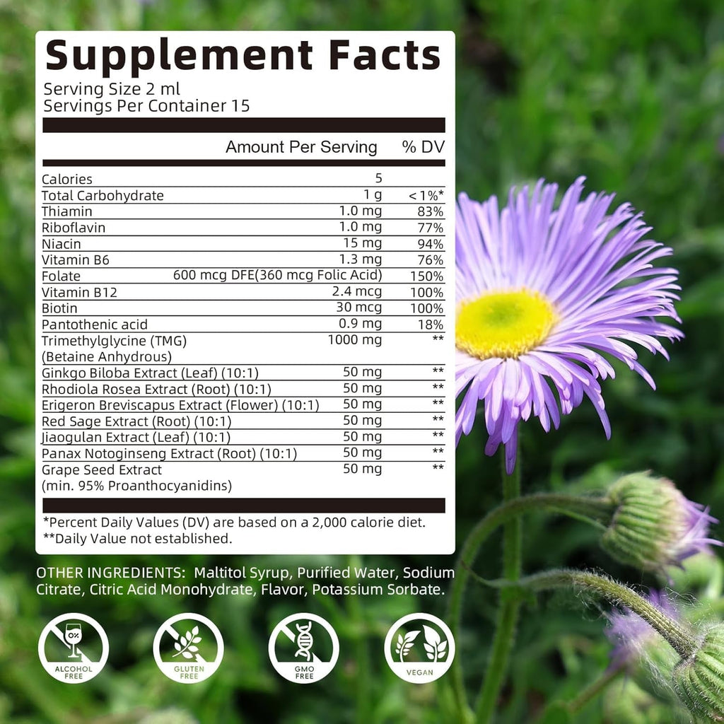 TMG Supplements 1000MG - Trimethylglycine Liquid Drops, Betaine High Absorption, Supports Methylation, Liver Wellness & Cognitive, Non-Gmo, Vegan, Blood Orange Flavor, 1 Fl.Oz (2 Pack)