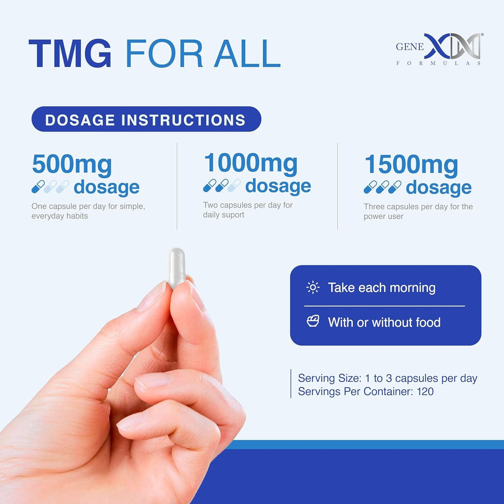 Genex Formulas TMG Supplement 1000Mg (120 Capsules) - NSF Certified for Safety, Quality & Label Accuracy - Betaine Anhydrous Trimethylglycine - Liver Supplement - Gluten Free & Non-Gmo - 30-Day Supply