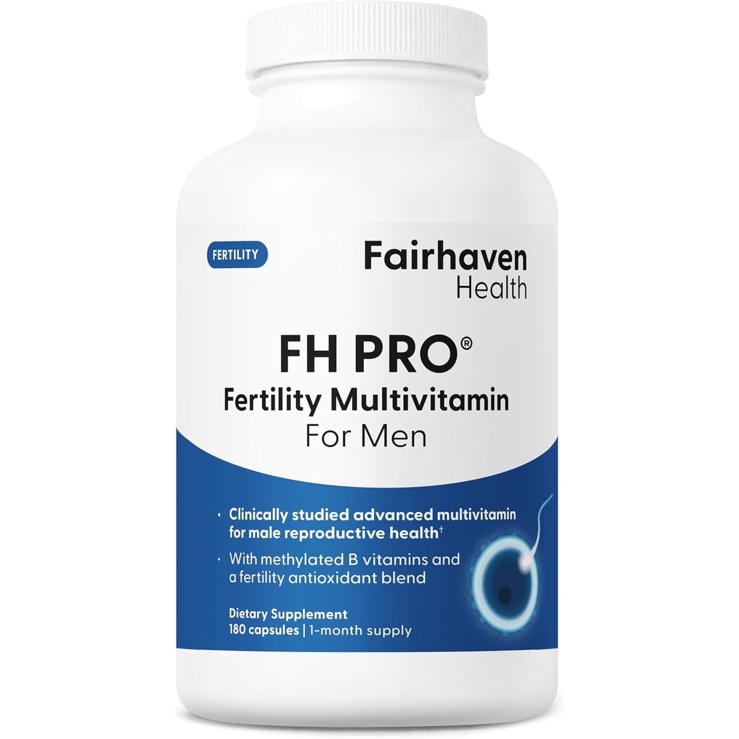 Fairhaven Health FH Pro for Men | Clinically Studied Premium Prenatal Fertility Supplements for Men | Male Fertility Supplements | Count and Motility Support Pre-Conception for Him | 180 Capsules