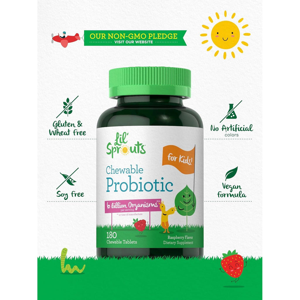 Carlyle Probiotics for Kids Chewable | 180 Count | 6 Billion Cfus | Raspberry Flavor | Non-Gmo & Gluten Free Supplement | by Lil' Sprouts