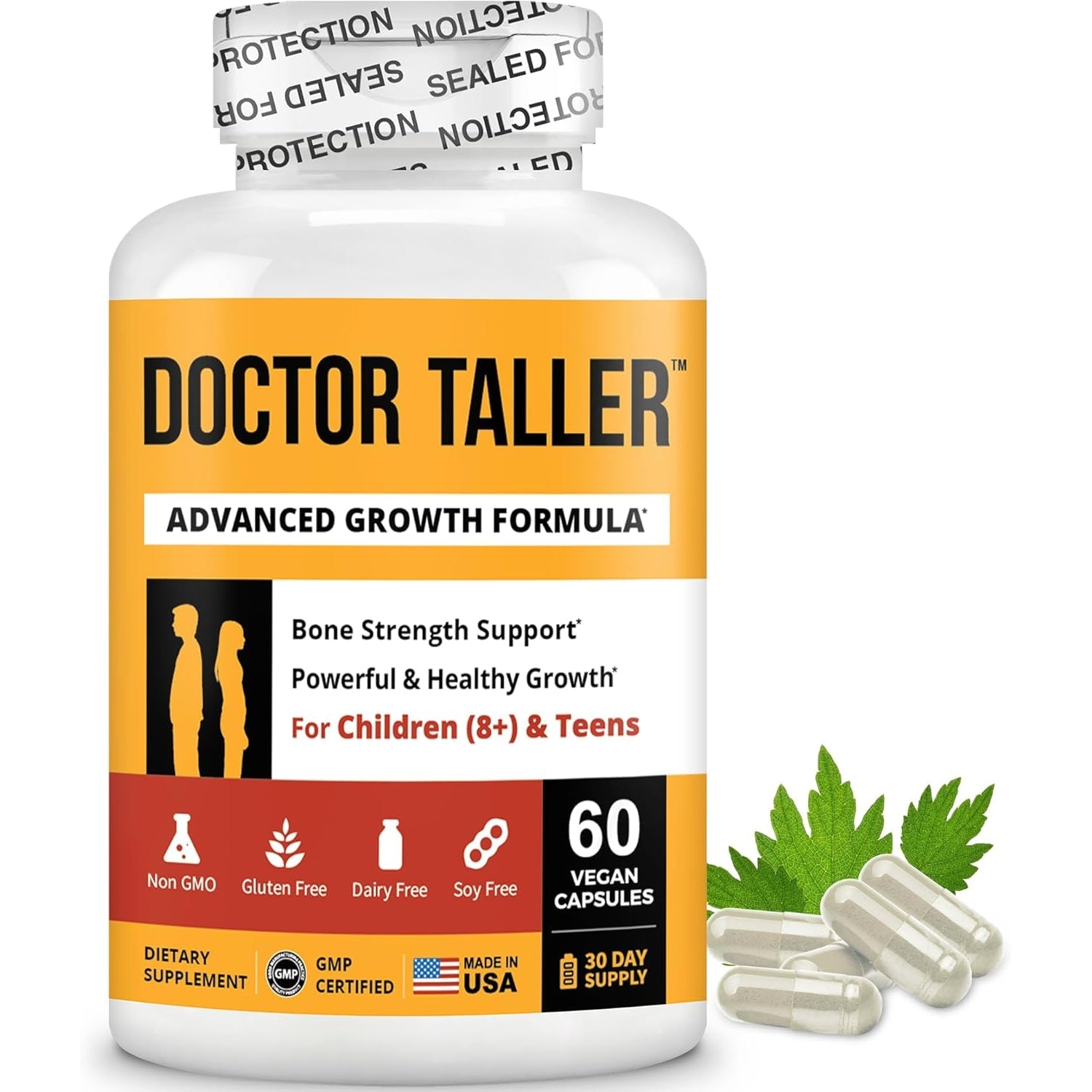 Nubest Doctor Taller - Bone Strength Supports, Enhance Immune System - Keto with Calcium, Vitamin D3, Vitamin K2, Amino Acids & Herbs for Children (8+) - 60 Vegan Capsules | 1 Month Supply