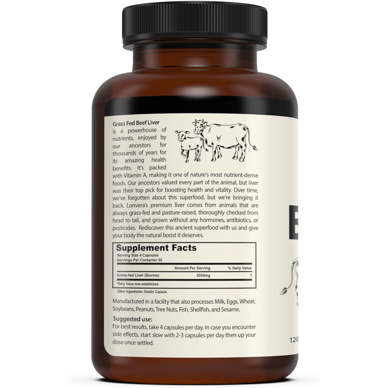 Lonvera Grass Fed Beef Liver Capsules for Women and Men – 3000Mg Freeze Dried Desiccated Organs – Nutrient Source for Joints, Bones, Hair, Skin, Nails & Daily Energy – 120 Pasture-Raised Capsules