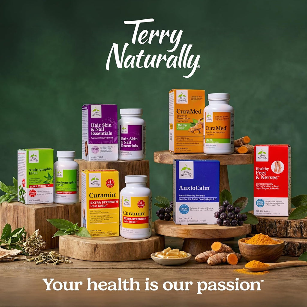 Terry Naturally Healthy Feet & Nerves - Herbal Supplement with Bioactive Vitamin B12 - Circulation & Nerve Health Support Supplement - Vegan Capsules with Boswellia Serrata - 120 Capsules