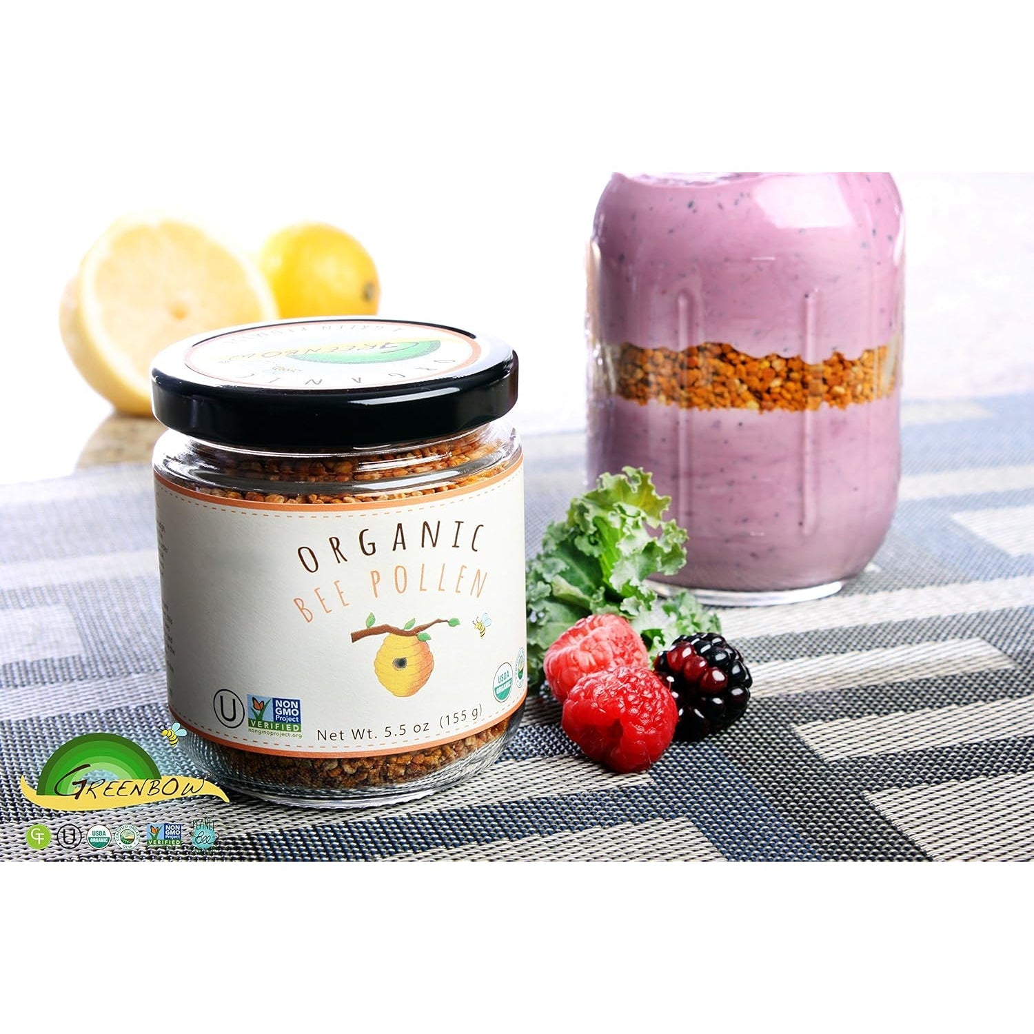 Greenbow Organic Bee Pollen - 100% USDA Certified Organic, Non-Gmo, Halal, Kosher Certified, GMP, Pure & Natural Bee Pollen - Superfood Packed with Proteins, Vitamins & Minerals - Gluten Free - 155G