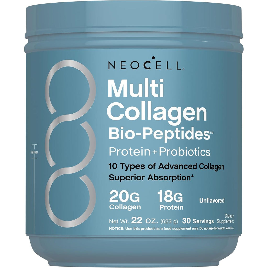 Neocell Multi Collagen Bio-Peptides Powder | 22Oz | Advanced with Hyaluronic Acid and Vitamin C | 10 Super Types of Collagen | Superior Absorption | Grassfed Protein Supplement