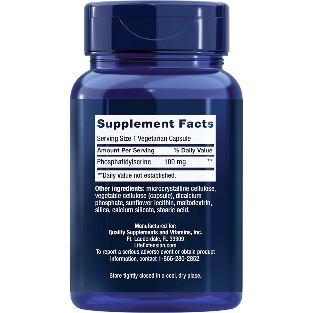 Life Extension PS Caps, Phosphatidylserine, for Cognitive Performance, Gluten-Free, Non-Gmo, Vegetarian, 100 Capsules