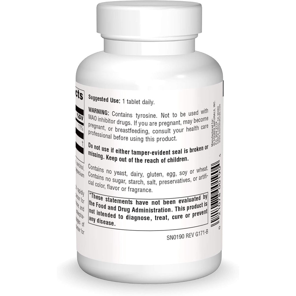 Source Naturals L-Tyrosine -Free Form Amino Acid Supplement - 100 Tablets