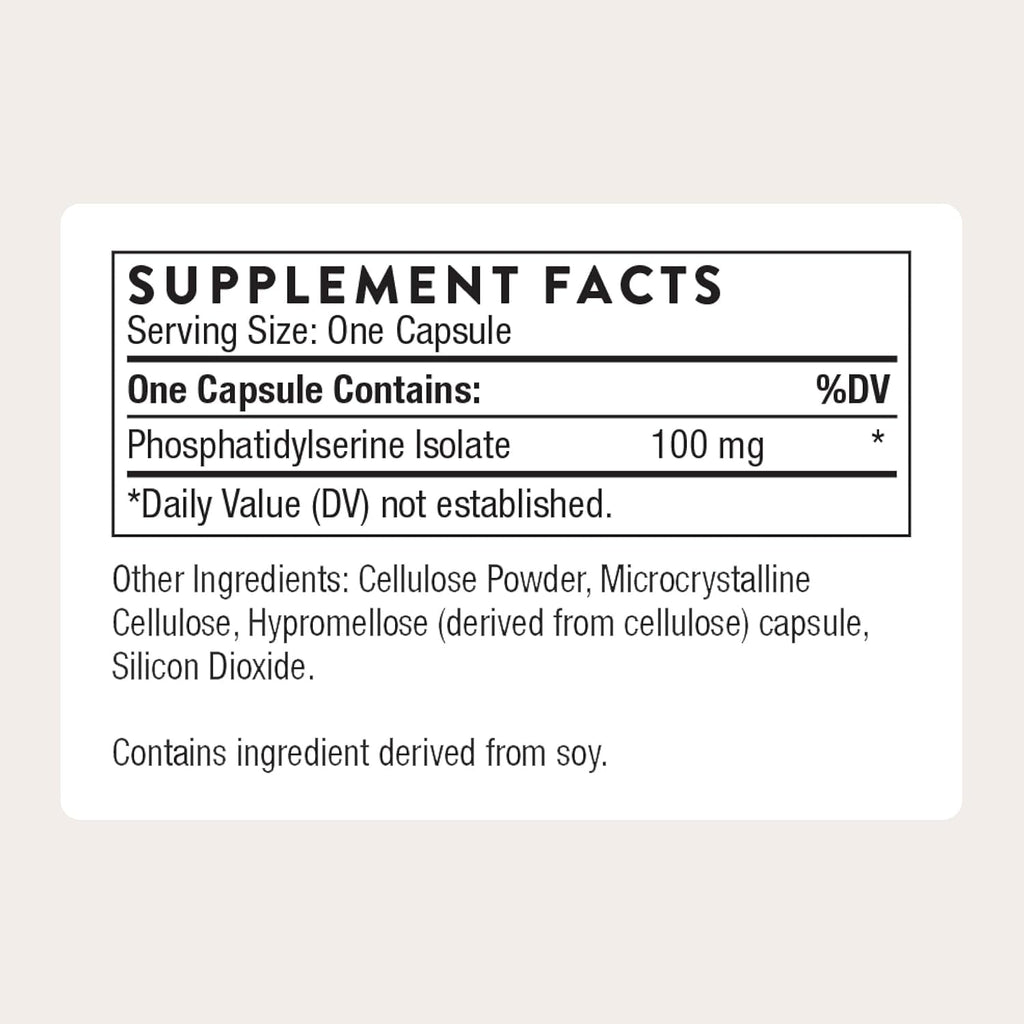 THORNE - Phosphatidylserine - Supports Healthy Brain Function, Memory & Focus - Helps Regulate Cortisol during Stress* - Third-Party Certified - Gluten-Free, Dairy-Free - 60 Capsules