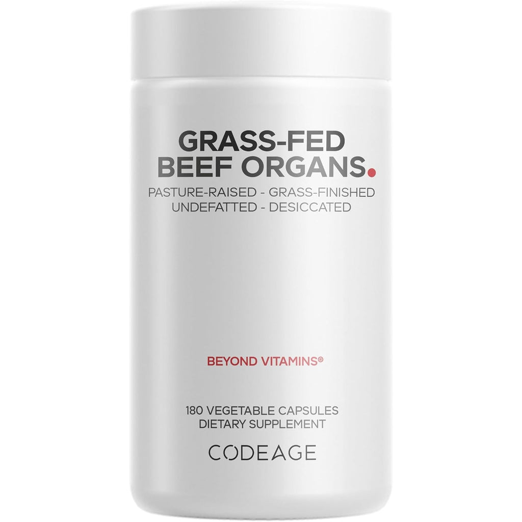 Codeage Grass Fed Beef Organs Supplement – Glandulars Supplements - Freeze Dried, Non-Defatted, Desiccated Liver, Heart, Kidney, Pancreas & Spleen Bovine Pills – Beef Vitamins - Non-Gmo -180 Capsules