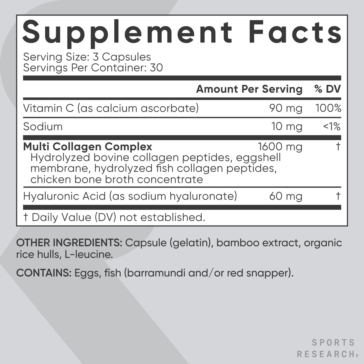 Sports Research® Multi Collagen Pills for Women & Men - Collagen Peptides (Type I, II, III, V, X) Enhanced with Hyaluronic Acid & Vitamin C - Gluten Free ­· Non-Gmo - 90 Capsules