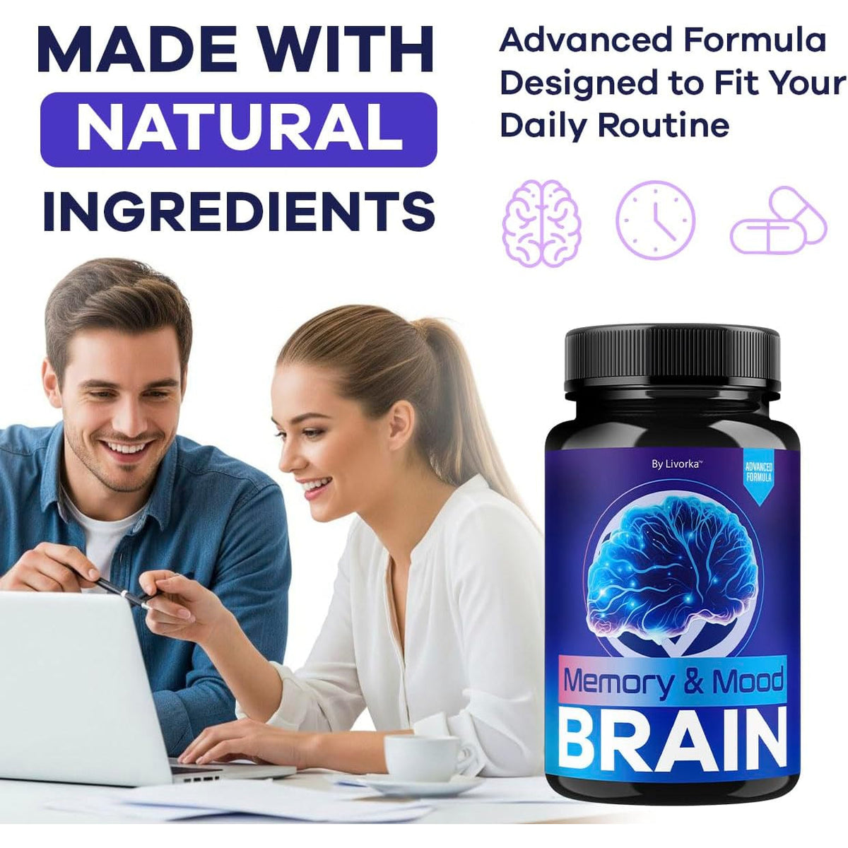 Memory Mood and Brain Capsules - Official Daily Support Brain Health Supplement Pills Advanced Formula, Memory & Mood Brain & Memory Focus Reviews, 60 Capsules for 1 Month