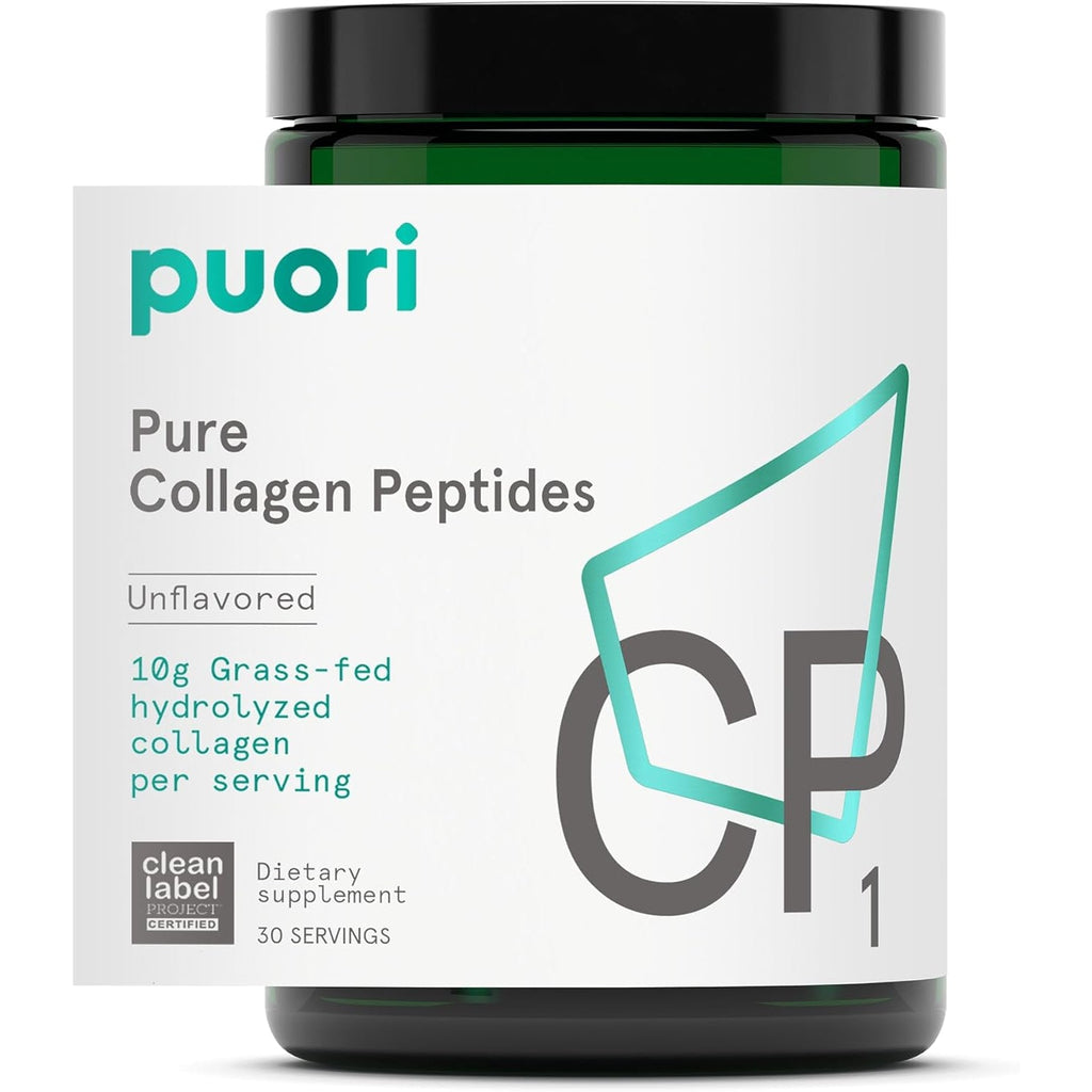 Puori Pure Collagen Peptides Powder, Unflavored - 10G of Grass-Fed Hydrolyzed Bovine Collagen Supports Skin Health, Hair & Nail Strength, Joint Pain & Mobility Support - 30 Servings