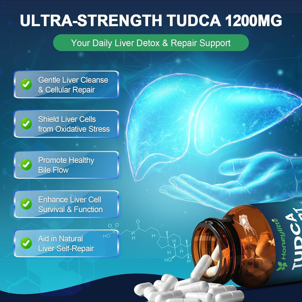 TUDCA 1200Mg – Pure Tauroursodeoxycholic Acid Supplement, 120 Vegan Capsules Easy to Swallow (60-Day Supply), Non-Gmo, Gluten-Free (120 Counts)