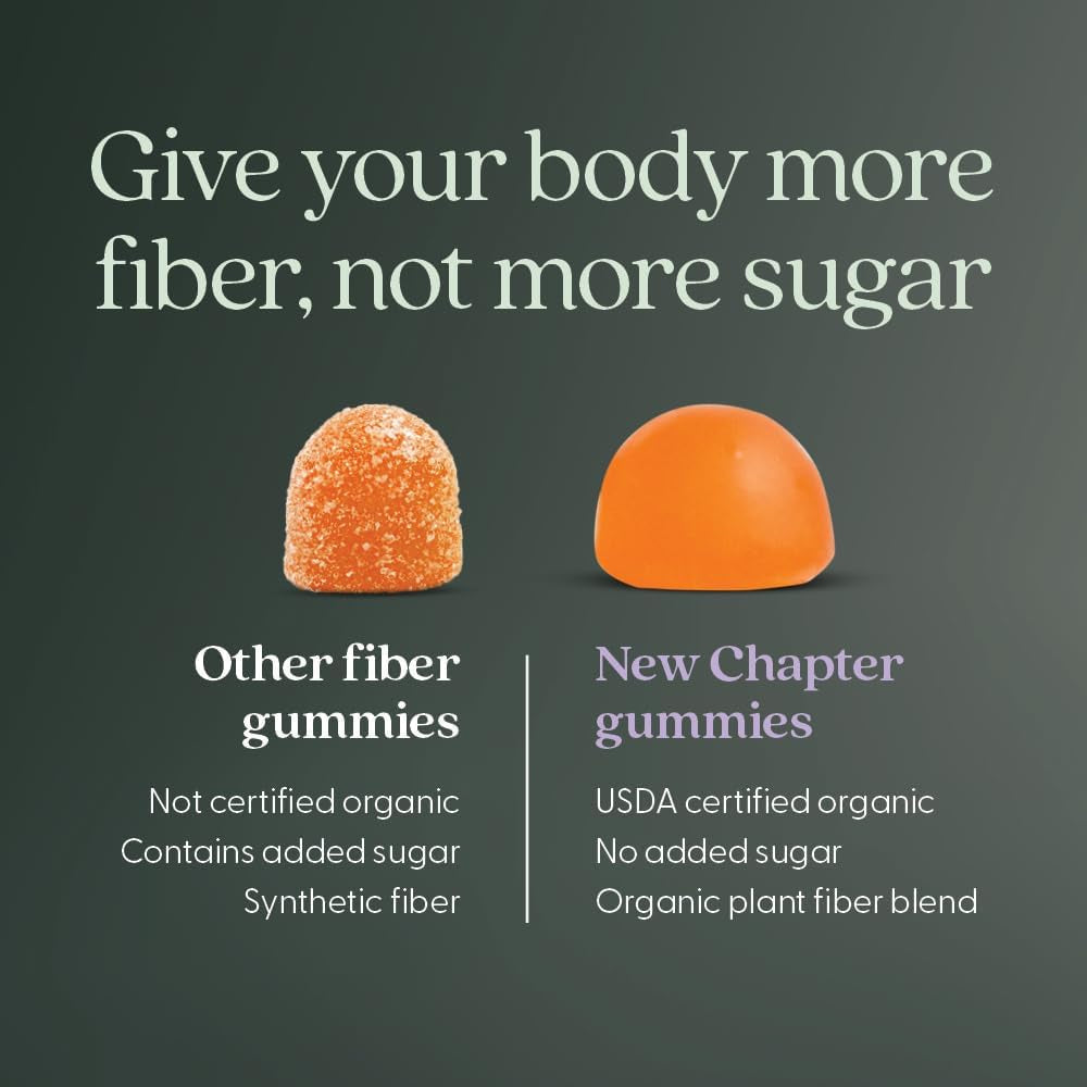 New Chapter Organic Fiber Gummies for Adults & Kids (Age 4+), Plant-Based Prebiotic Fiber for Digestive Health, Vegan, Non-Gmo, USDA Organic, Gluten Free, Citrus-Berry Flavored, 60 Ct