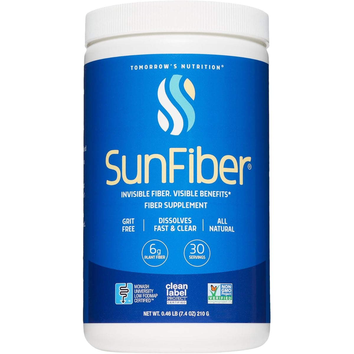 Tomorrow'S Nutrition, Sunfiber, Prebiotic Fiber Supplement for Digestive Health, GLP-1 Friendly, Low FODMAP, Gluten-Free, Unflavored, 30 Servings