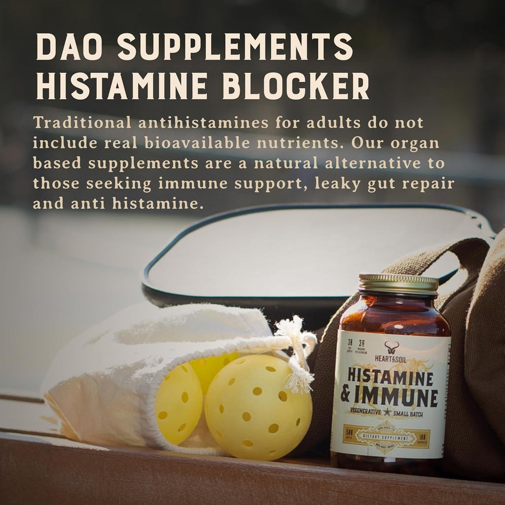 HEART & SOIL – 100% Grass Fed & Finished Histamine & Immune Support Supplement from Regenerative Cattle with Thymus, Lung, Spleen, Liver, & Kidney – Immune Defense – Glass Bottle – 180 Capsules