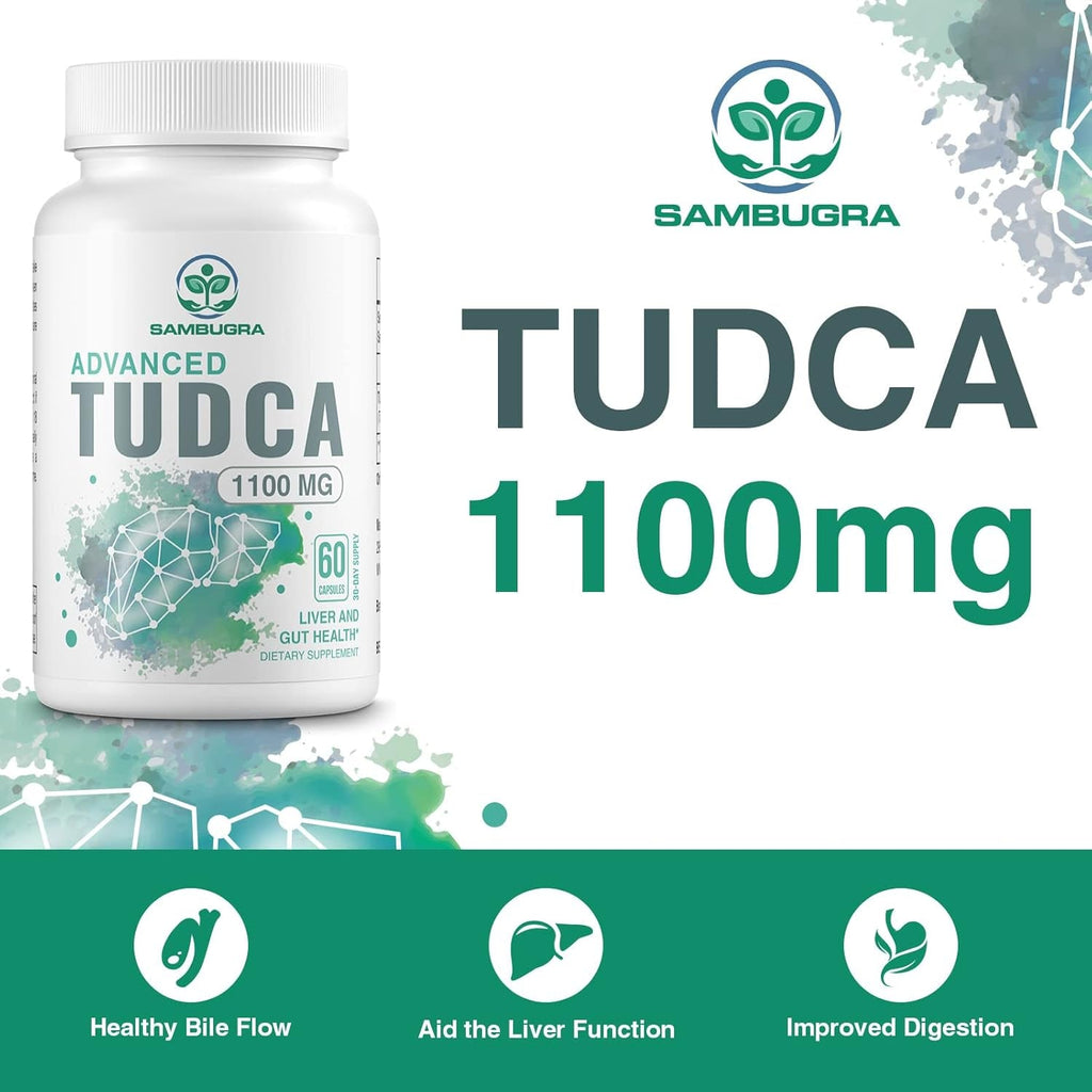 Sambugra TUDCA Liver Supplements 1100Mg, 3Rd Party Tested Ultra Strength Bile Salt TUDCA Supplement, Liver Support for Detox Cleanse and Repair, 60 Capsules