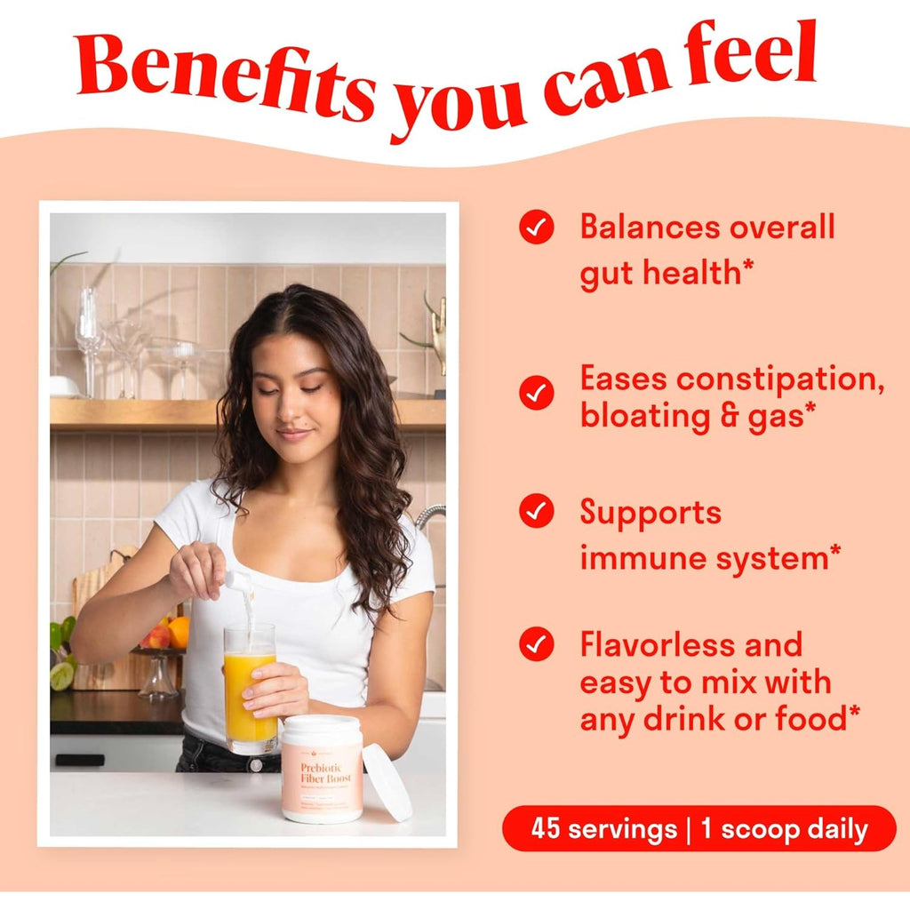Prebiotic Fiber Powder - Unflavored & Sugar Free | 45 Servings | Fiber Supplement to Support Digestive Regularity, Gut Health, Bloating & Immune Support - 1 Scoop of Soluble Prebiotic Powder Daily