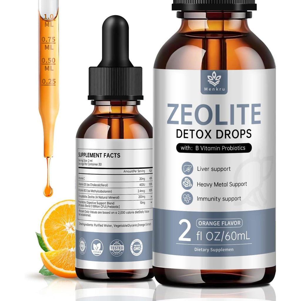 Zeolite Drops for Adults and Kids – 99%+ Pure Natural Zeolite Clinoptilolite, with Vitamin B, Probiotic Blend, Vegan, Non-Gmo - Supports Immune Health, Supplement Energy and Attention - 2 Fl Oz