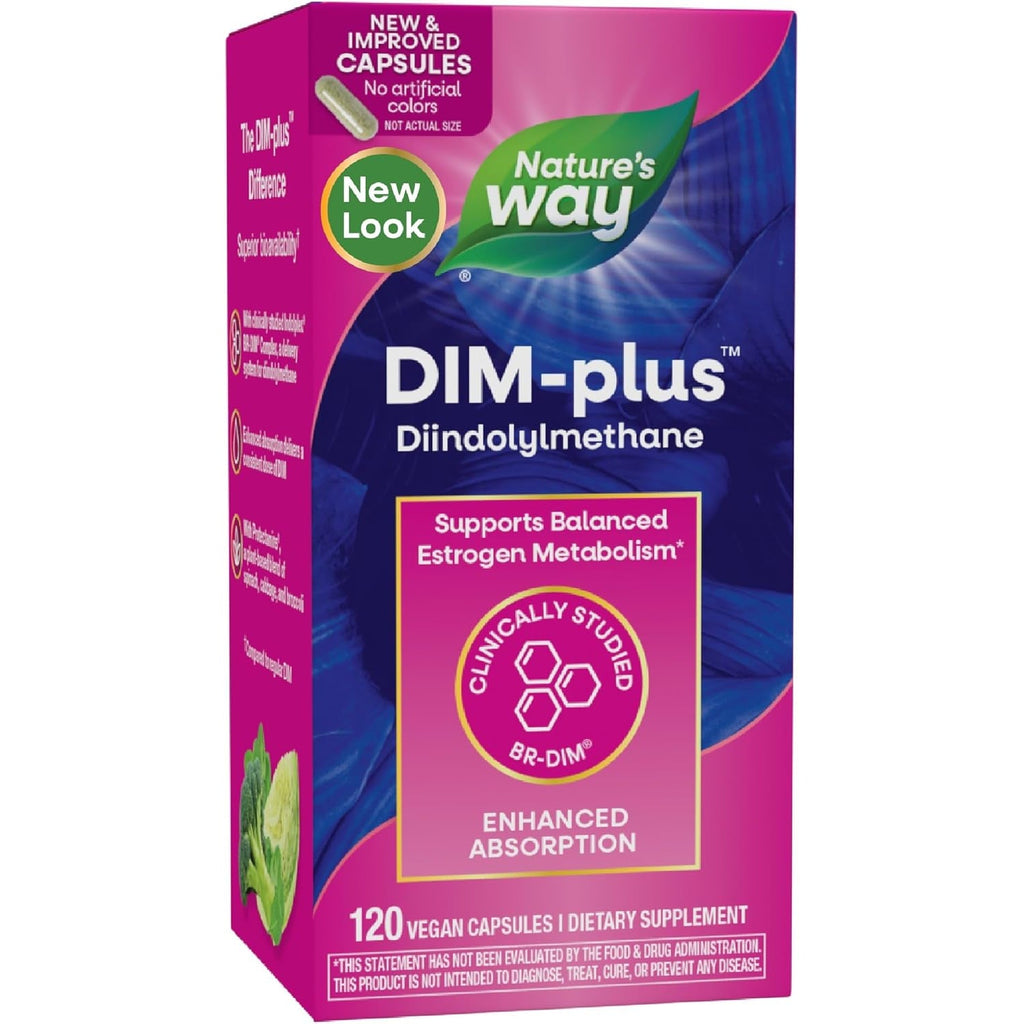 Nature'S Way Dim-Plus DIM Supplement, Br-Diindolylmethane 100 Mg per 2- Capsules, Supports Balanced Estrogen Metabolism, Prostate Function, and Premenstrual Breast Comfort*, 120 Vegan Capsules
