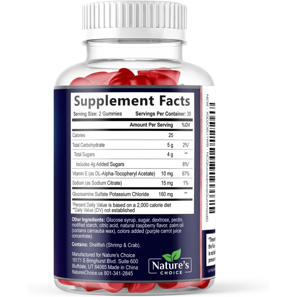 Joint Support Gummies - Extra Strength Glucosamine Gummy Supplement with Vitamin E - Natural Cartilage Joint Health & Flexibility Support, Best Support Glucosamine Chew for Men & Women - 60 Gummies