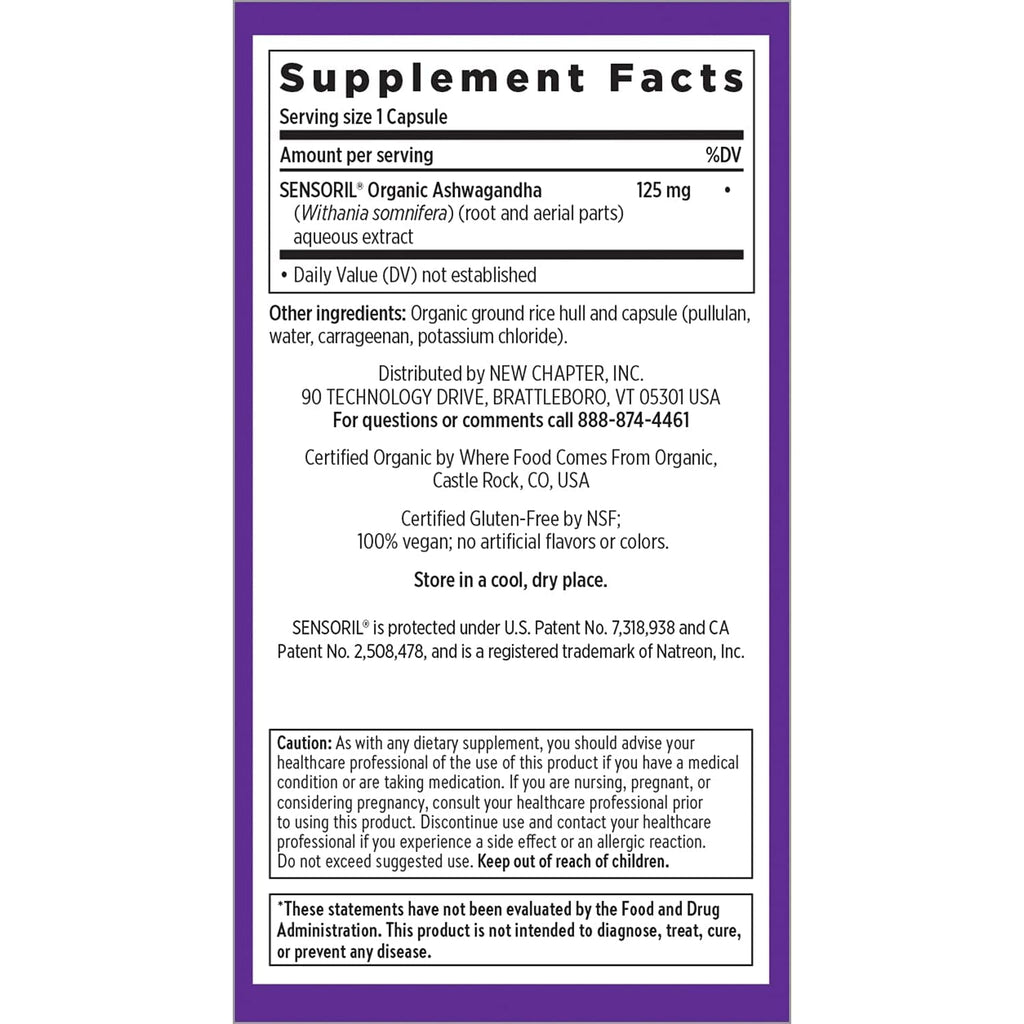 New Chapter Organic Ashwagandha Supplement, One Capsule a Day of Adaptogens for Stress Relief, Mood Support, & Energy, Vegan, 60 Count