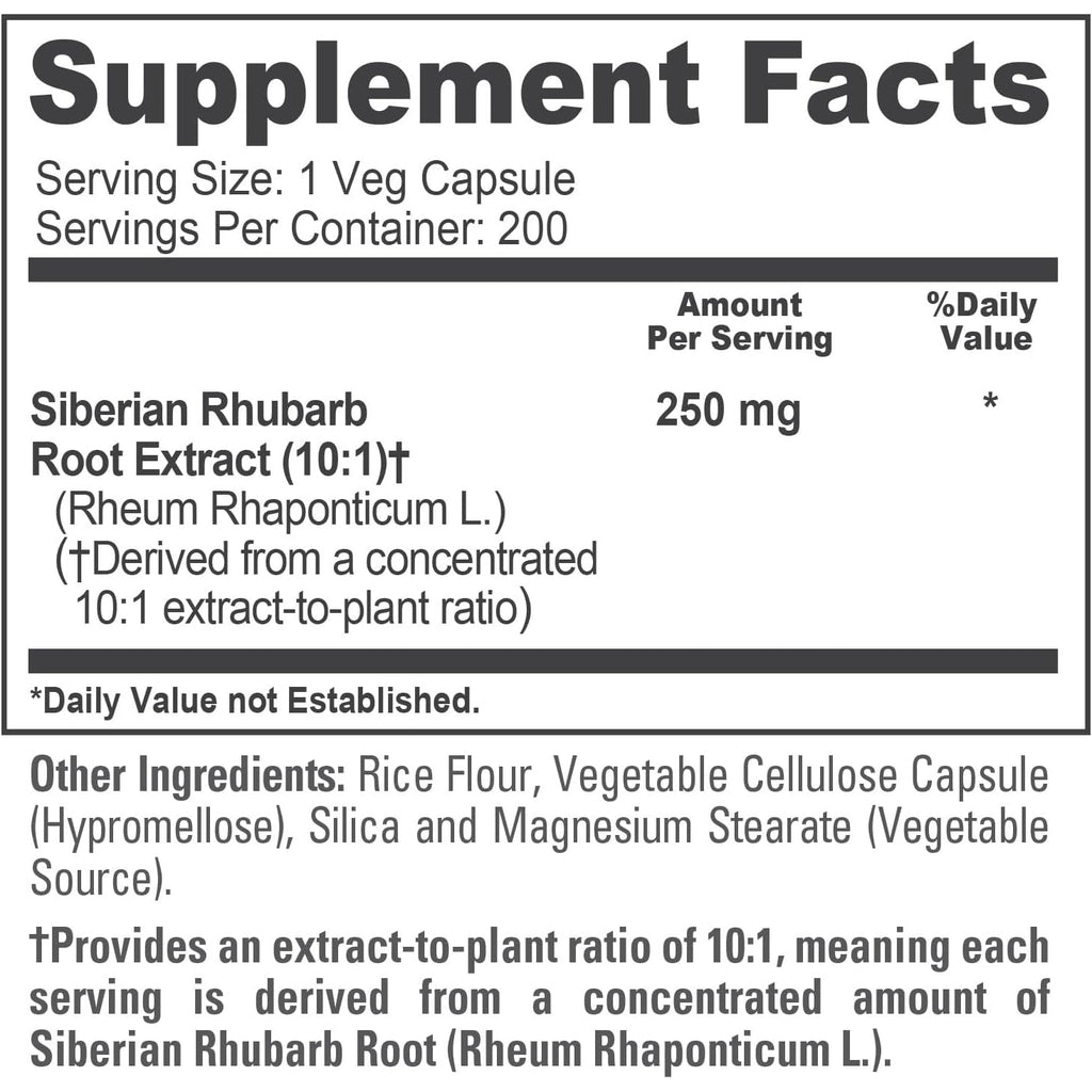 Nusapure Siberian Rhubarb, 250 Mg, 200 Veg Capsules (Non-Gmo, Vegan)