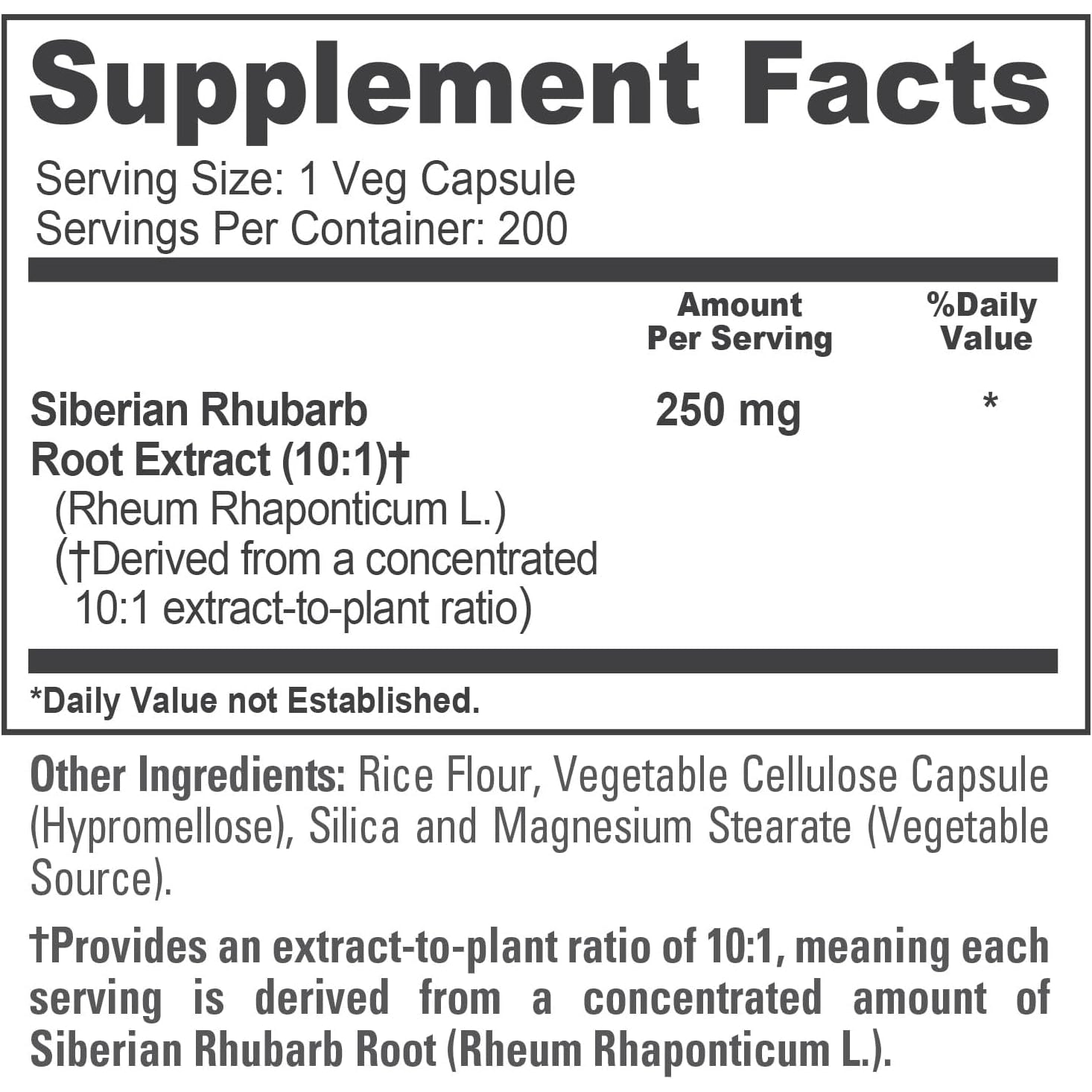 Nusapure Siberian Rhubarb, 250 Mg, 200 Veg Capsules (Non-Gmo, Vegan)